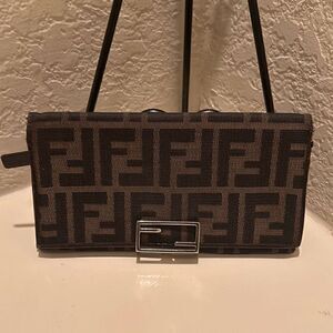 Fendi Women's Long Wallet Brown Zucca Logo Print Silver Clasp Closure